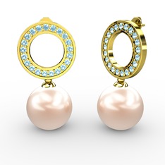 Harmonia İnci Küpe - Pembe inci ve akuamarin 8 ayar altın küpe #16tyk86