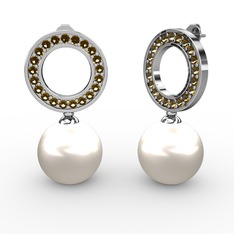 Harmonia İnci Küpe - Inci ve dumanlı kuvars 18 ayar beyaz altın küpe #188vw2f