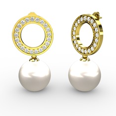 Harmonia İnci Küpe - Inci ve pırlanta 8 ayar altın küpe (0.462 karat) #1b8xzf2