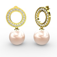 Harmonia İnci Küpe - Pembe inci ve pırlanta 925 ayar altın kaplama gümüş küpe (0.462 karat) #1e4tr28