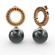 Siyah inci ve dumanlı kuvars 925 ayar rose altın kaplama gümüş küpe