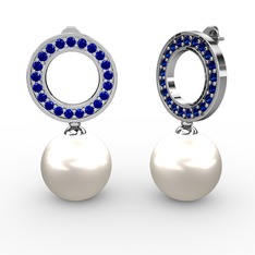 Harmonia İnci Küpe - Inci ve lab safir 8 ayar beyaz altın küpe #1kuz1ek