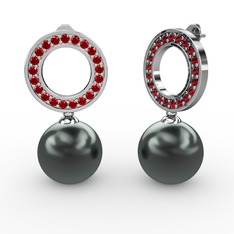 Harmonia İnci Küpe - Siyah inci ve garnet 14 ayar beyaz altın küpe #1o50054