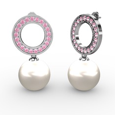 Harmonia İnci Küpe - Inci ve pembe kuvars 18 ayar beyaz altın küpe #1r0bu8c