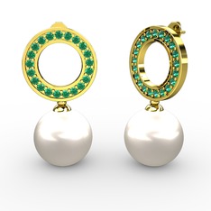 Inci ve yeşil kuvars 925 ayar altın kaplama gümüş küpe