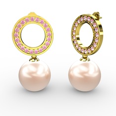 Pembe inci ve pembe kuvars 18 ayar altın küpe