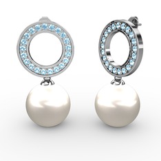 Inci ve akuamarin 14 ayar beyaz altın küpe