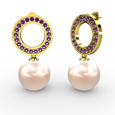 Harmonia İnci Küpe - Pembe inci ve ametist 8 ayar altın küpe #1ywv292