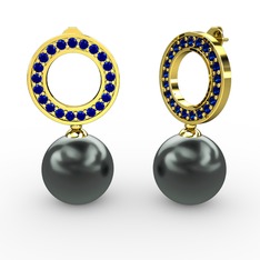 Harmonia İnci Küpe - Siyah inci ve lab safir 925 ayar altın kaplama gümüş küpe #69p35z