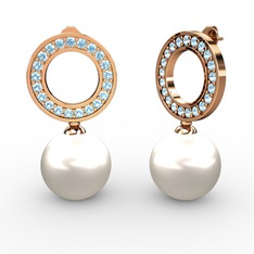 Harmonia İnci Küpe - Inci ve akuamarin 8 ayar rose altın küpe #7gbjwr