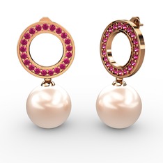 Pembe inci ve rodolit garnet 14 ayar rose altın küpe