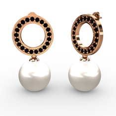 Harmonia İnci Küpe - Inci ve siyah zirkon 8 ayar rose altın küpe #9c7awj