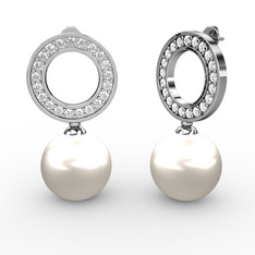 Harmonia İnci Küpe - Inci ve beyaz zirkon 8 ayar beyaz altın küpe #agdnwf