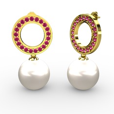 Harmonia İnci Küpe - Inci ve rodolit garnet 18 ayar altın küpe #d3wyx8