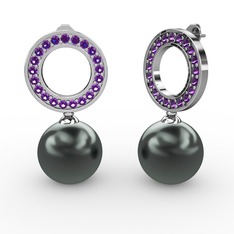 Harmonia İnci Küpe - Siyah inci ve ametist 14 ayar beyaz altın küpe #jc58zy