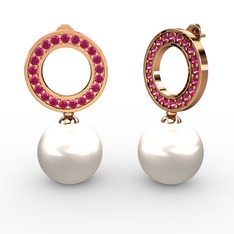 Harmonia İnci Küpe - Inci ve rodolit garnet 14 ayar rose altın küpe #m6tw6h