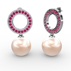 Harmonia İnci Küpe - Pembe inci ve rodolit garnet 14 ayar beyaz altın küpe #nzhaf2