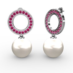 Harmonia İnci Küpe - Inci ve rodolit garnet 18 ayar beyaz altın küpe #oh97iy