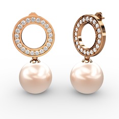 Harmonia İnci Küpe - Pembe inci ve beyaz zirkon 8 ayar rose altın küpe #pg9edu