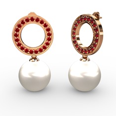 Inci ve garnet 14 ayar rose altın küpe