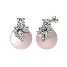 Swarovski, beyaz zirkon ve pembe inci 925 ayar gümüş küpe