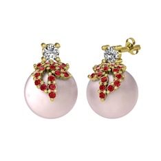 Swarovski, garnet ve pembe inci 925 ayar altın kaplama gümüş küpe