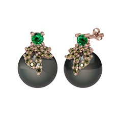 Yeşil kuvars, peridot ve siyah inci 18 ayar rose altın küpe