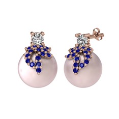 Afra İnci Küpe - Beyaz zirkon, lab safir ve pembe inci 14 ayar rose altın küpe #11nzbcx