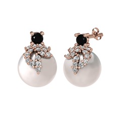 Siyah zirkon, swarovski ve inci 925 ayar rose altın kaplama gümüş küpe