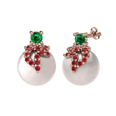 Afra İnci Küpe - Yeşil kuvars, garnet ve inci 18 ayar rose altın küpe #12iwxud