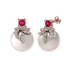 Afra İnci Küpe - Rodolit garnet, swarovski ve inci 8 ayar rose altın küpe #133sxpi