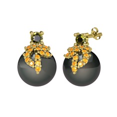 Afra İnci Küpe - Peridot, sitrin ve siyah inci 925 ayar altın kaplama gümüş küpe #137qaja