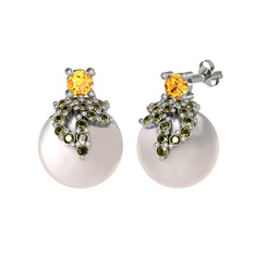 Afra İnci Küpe - Sitrin, peridot ve inci 925 ayar gümüş küpe #13cdjff