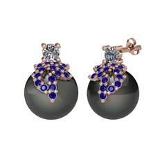 Afra İnci Küpe - Pırlanta, lab safir ve siyah inci 18 ayar rose altın küpe (0.22 karat) #13gxsyz