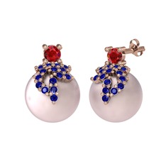 Garnet, lab safir ve pembe inci 14 ayar rose altın küpe
