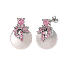 Afra İnci Küpe - Pembe kuvars ve inci 925 ayar gümüş küpe #145lhfx