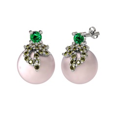 Yeşil kuvars, peridot ve pembe inci 925 ayar gümüş küpe