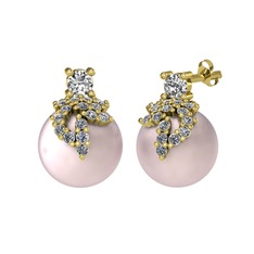 Afra İnci Küpe - Beyaz zirkon, pırlanta ve pembe inci 8 ayar altın küpe (0.352 karat) #15bf52q