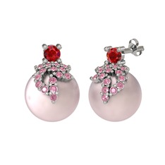Afra İnci Küpe - Garnet, pembe kuvars ve pembe inci 925 ayar gümüş küpe #15bzud7
