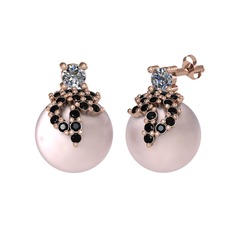 Afra İnci Küpe - Pırlanta, siyah zirkon ve pembe inci 8 ayar rose altın küpe (0.22 karat) #16r5mb2