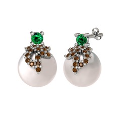 Yeşil kuvars, dumanlı kuvars ve inci 925 ayar gümüş küpe