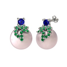 Afra İnci Küpe - Lab safir, yeşil kuvars ve pembe inci 18 ayar beyaz altın küpe #18bgnoi