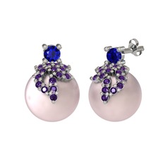 Afra İnci Küpe - Lab safir, ametist ve pembe inci 8 ayar beyaz altın küpe #18occb6