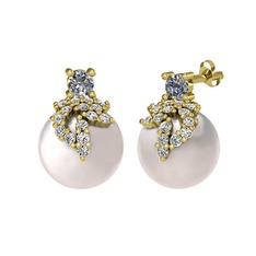 Pırlanta, swarovski ve inci 14 ayar altın küpe (0.22 karat)
