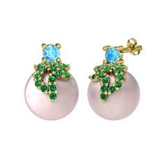 Afra İnci Küpe - Akuamarin, yeşil kuvars ve pembe inci 925 ayar altın kaplama gümüş küpe #19vwp5t