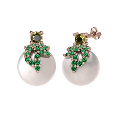 Afra İnci Küpe - Peridot, yeşil kuvars ve inci 18 ayar rose altın küpe #1a52u8k