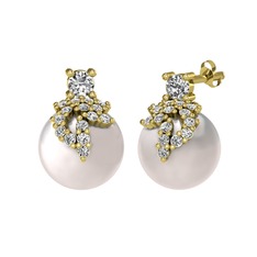 Afra İnci Küpe - Swarovski, beyaz zirkon ve inci 14 ayar altın küpe #1aif5pb
