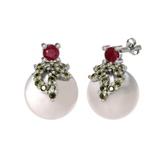 Afra İnci Küpe - Kök yakut, peridot ve inci 925 ayar gümüş küpe #1bolmhy