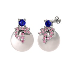 Lab safir, pembe kuvars ve inci 925 ayar gümüş küpe