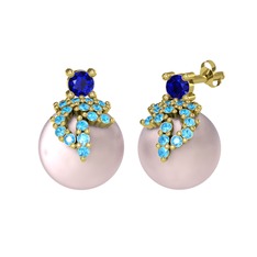 Afra İnci Küpe - Lab safir, akuamarin ve pembe inci 8 ayar altın küpe #1cbjgi